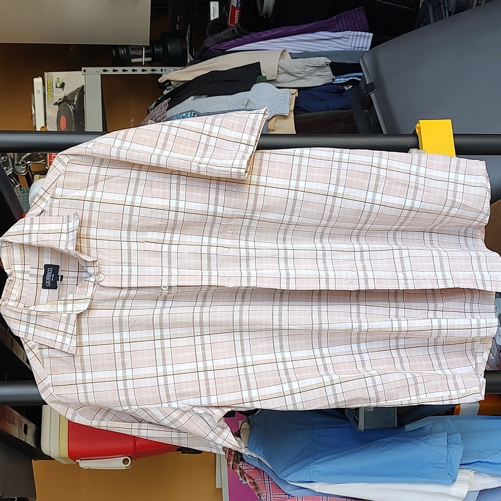 Men's button down shirt large Gioberti brown/cream plaid
